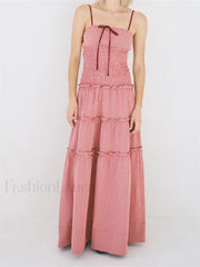 Plaid Square Neck Ruffle Maxi Dress pink / S
