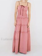 Plaid Square Neck Ruffle Maxi Dress pink / S