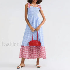 Plaid Tie Strap Swing Maxi Dress