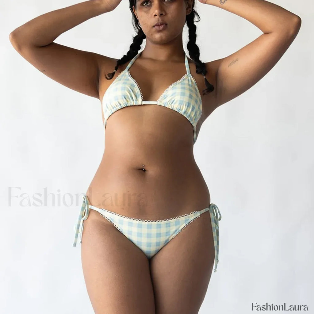 Plaid Tie Up Bikini Set blue / S