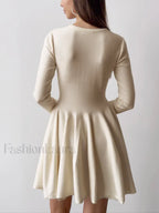 Plain Pleated Sweater Short Dress Sweater Dresses