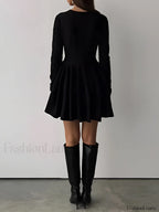 Plain Pleated Sweater Short Dress Sweater Dresses