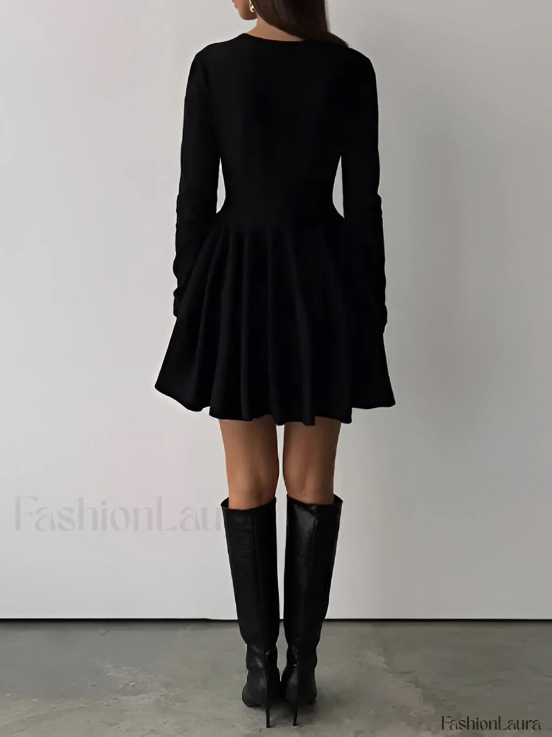 Plain Pleated Sweater Short Dress Sweater Dresses