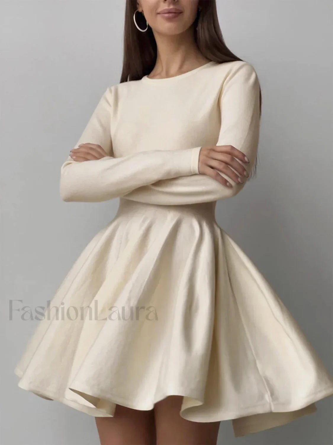 Plain Pleated Sweater Short Dress Off White / XS Sweater Dresses Main image