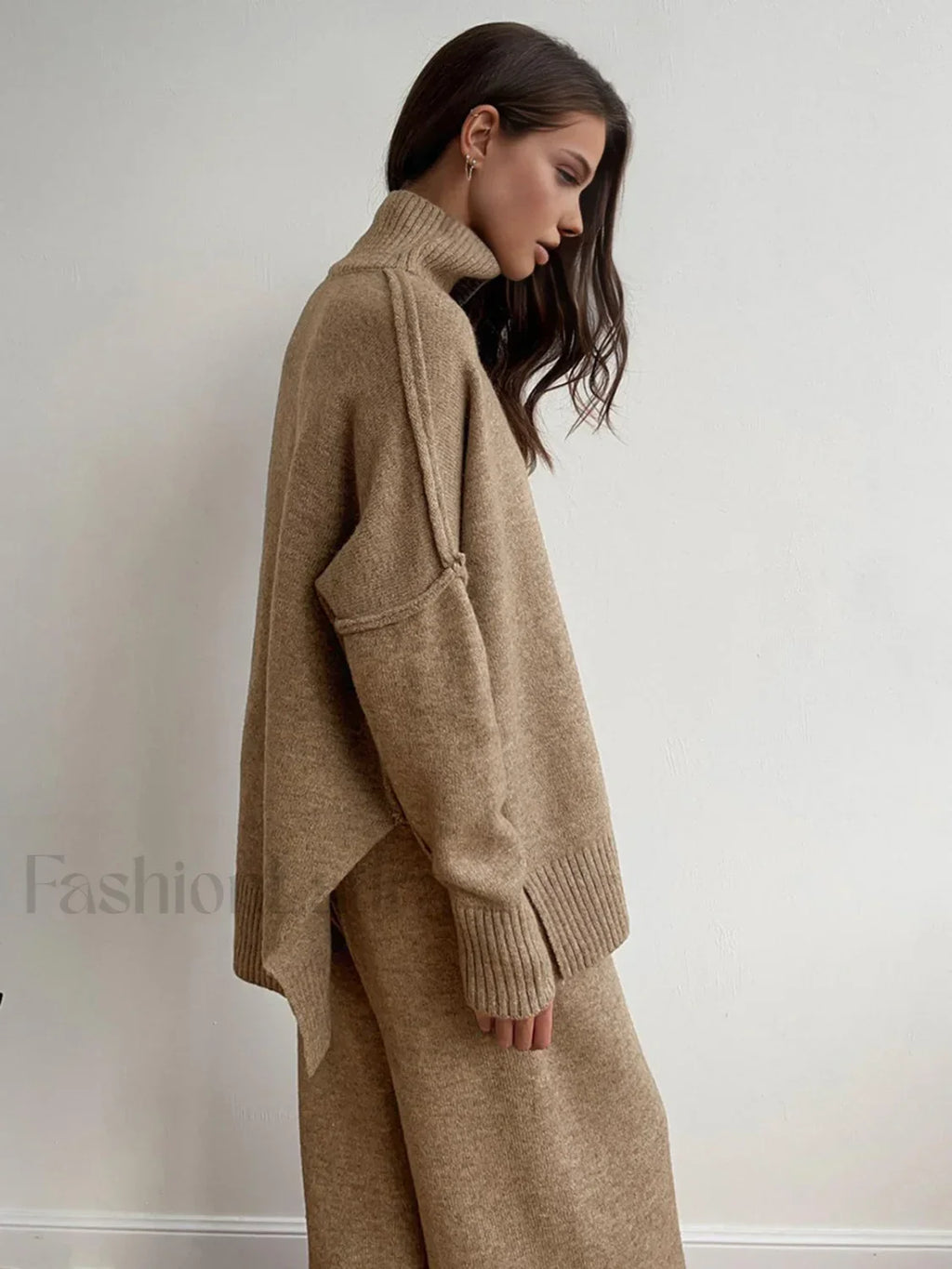 Plain Turtleneck Knit Pants Set Pant Sets