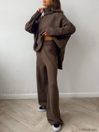 Plain Turtleneck Knit Pants Set Pant Sets