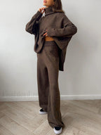 Plain Turtleneck Knit Pants Set Pant Sets