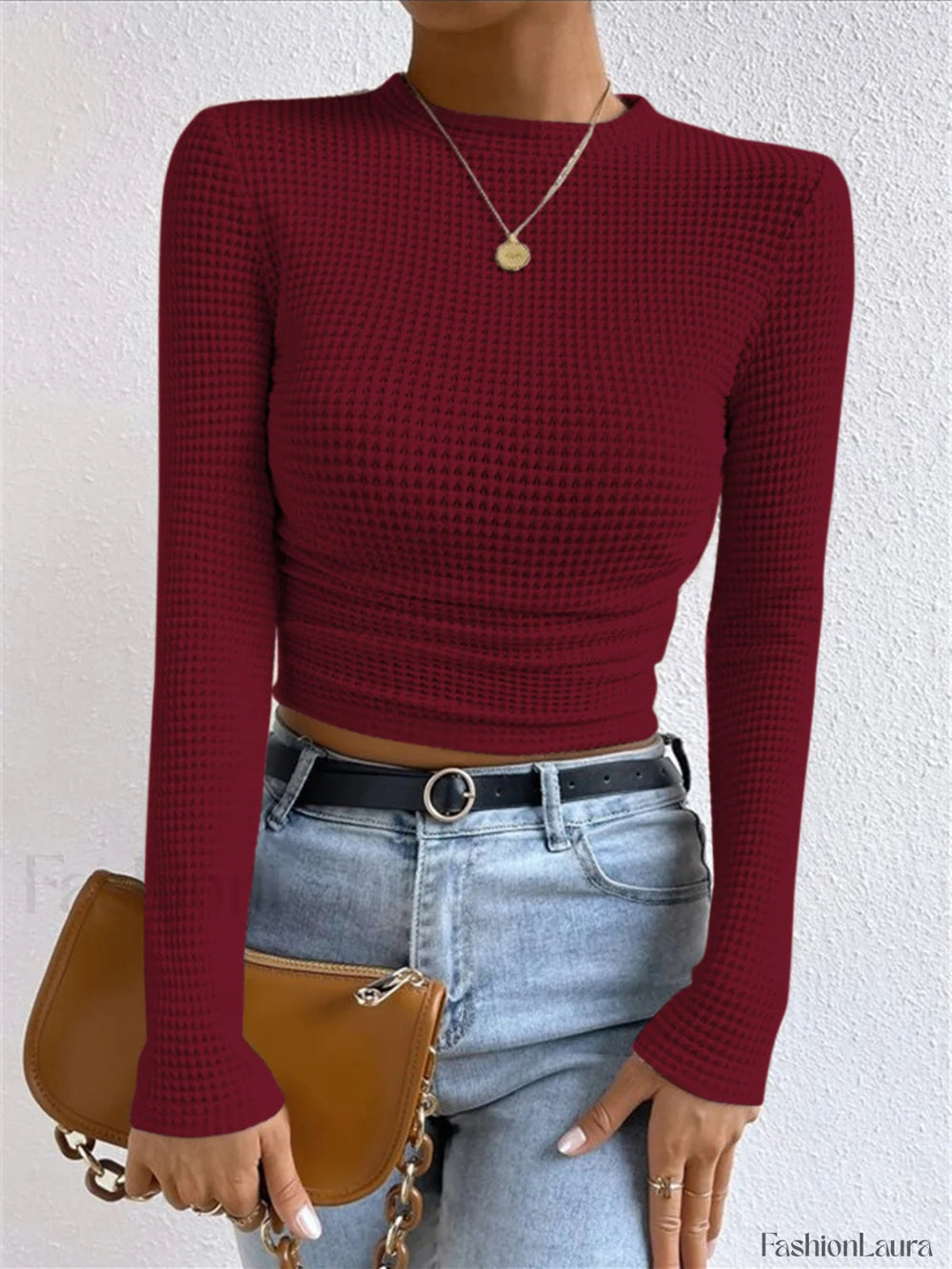 Plain Waffle Slim Sweater Burgundy / XS T Shirts