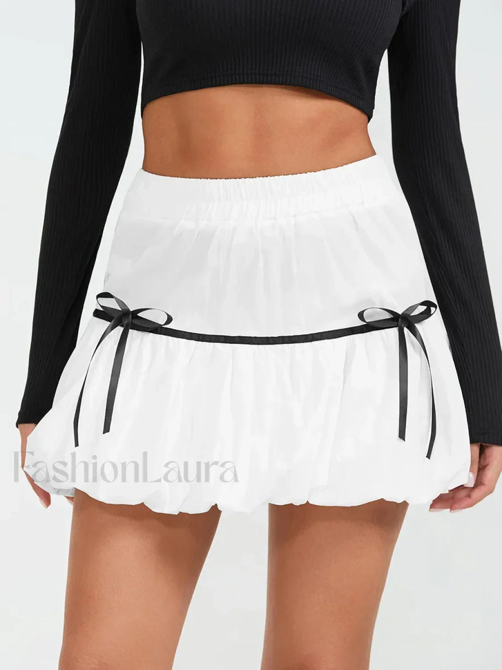 Pleated Bow Bubble Mini Skirt