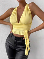 Pleated Deep V Neck Crop Top