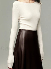 Pleated Faux Graceful Leather Midi Skirt Skirts