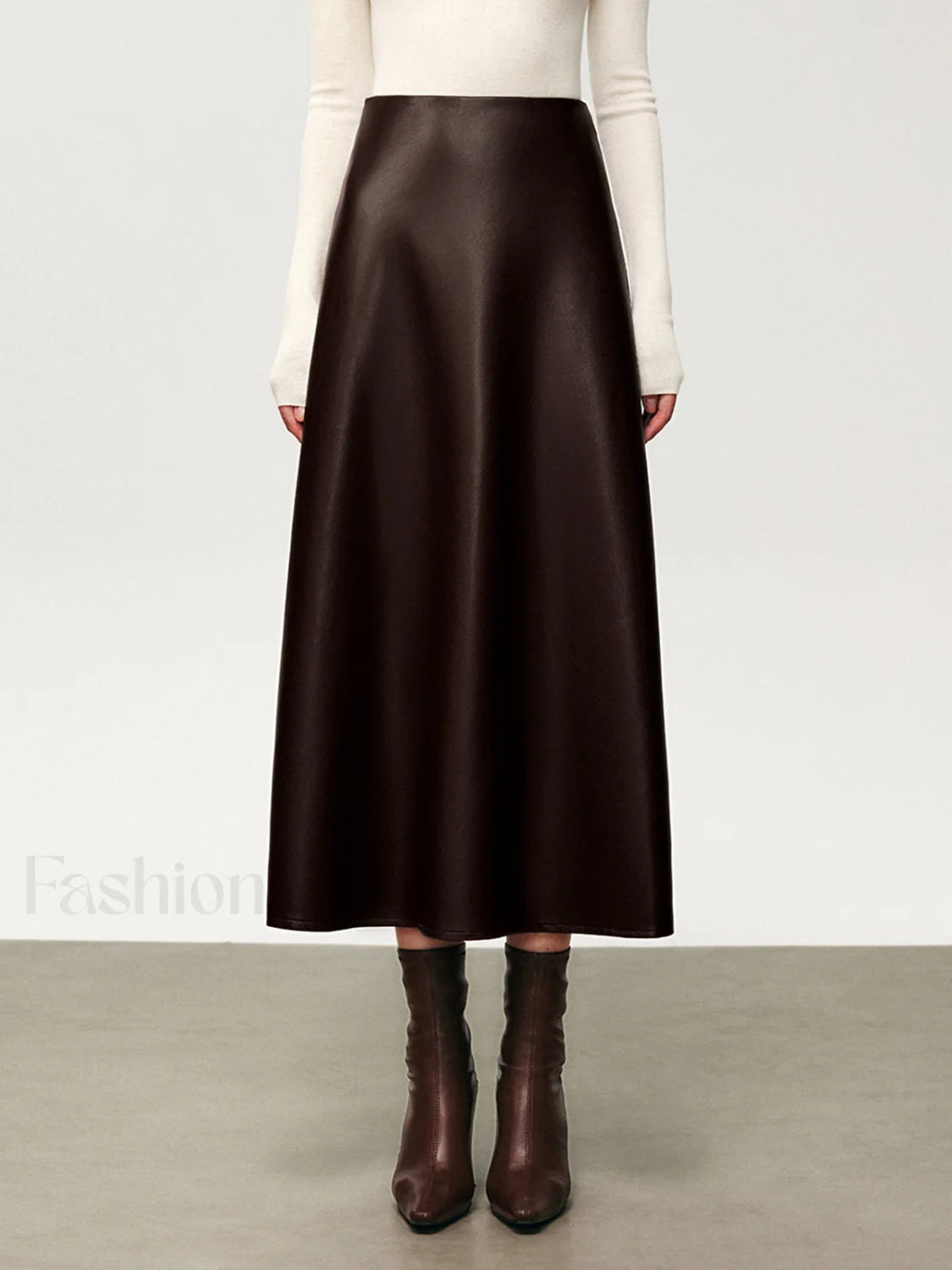 Pleated Faux Graceful Leather Midi Skirt Secondary image