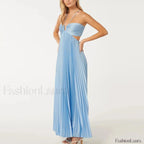 Pleated High Waist Halter Maxi Dress