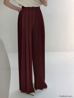Pleated High Waist Wide Leg Pants Burgundy / XS Pants