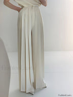 Pleated High Waist Wide Leg Pants White / XS Pants
