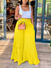 Pleated High Waist Wide Leg Pants Yellow / L Pants