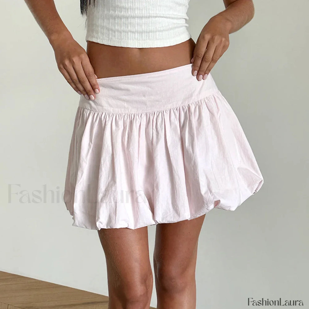 Pleated Lantern Ruffle Hem Skirt Pink / S