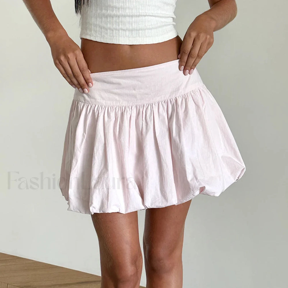 Pleated Lantern Ruffle Hem Skirt Pink / S