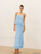 Pleated Layered Ruffle Skirt Set Blue / XS Skirt Sets