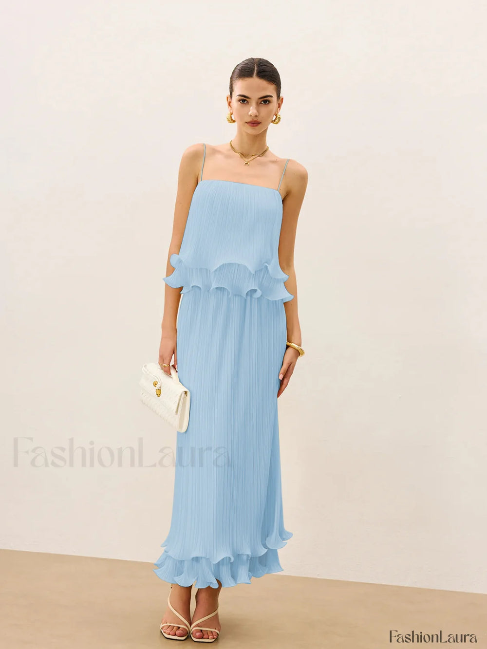 Pleated Layered Ruffle Skirt Set Blue / XS Skirt Sets