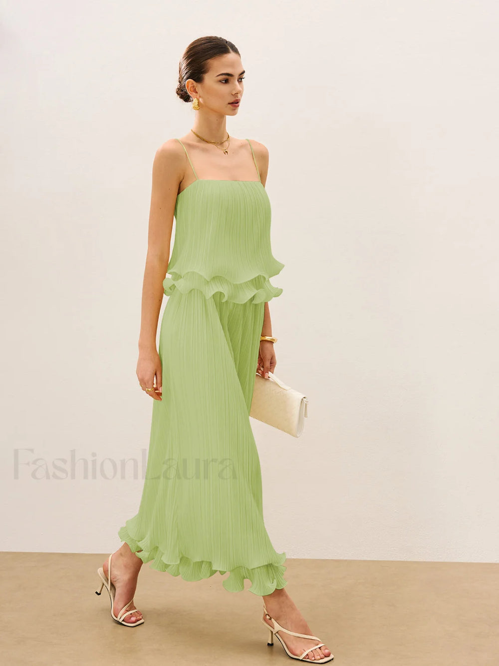 Pleated Layered Ruffle Skirt Set Green / XS Skirt Sets