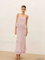 Pleated Layered Ruffle Skirt Set Pink / XS Skirt Sets