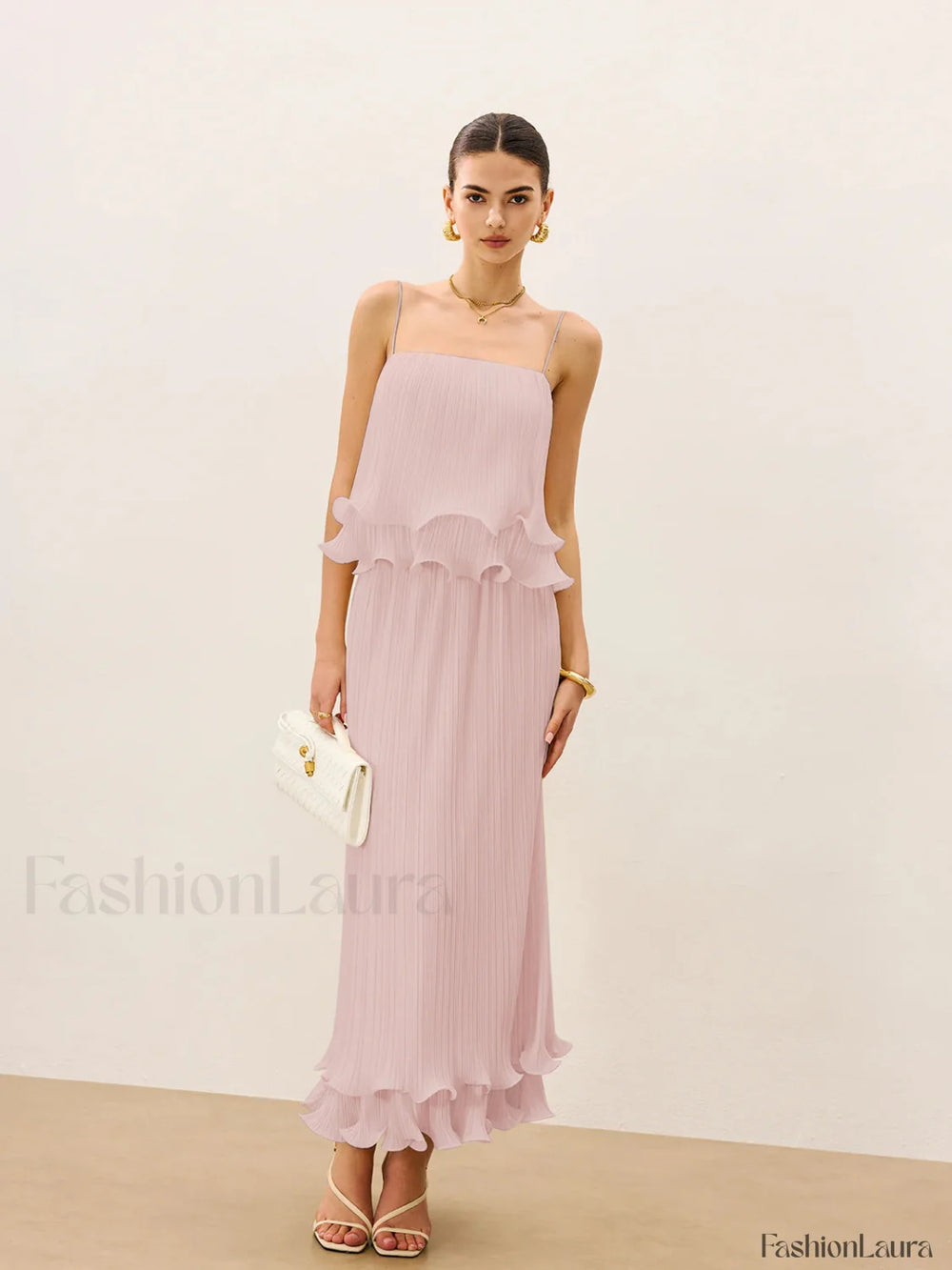 Pleated Layered Ruffle Skirt Set Pink / XS Skirt Sets