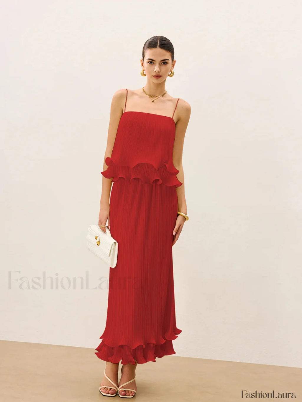 Pleated Layered Ruffle Skirt Set Red / XS Skirt Sets