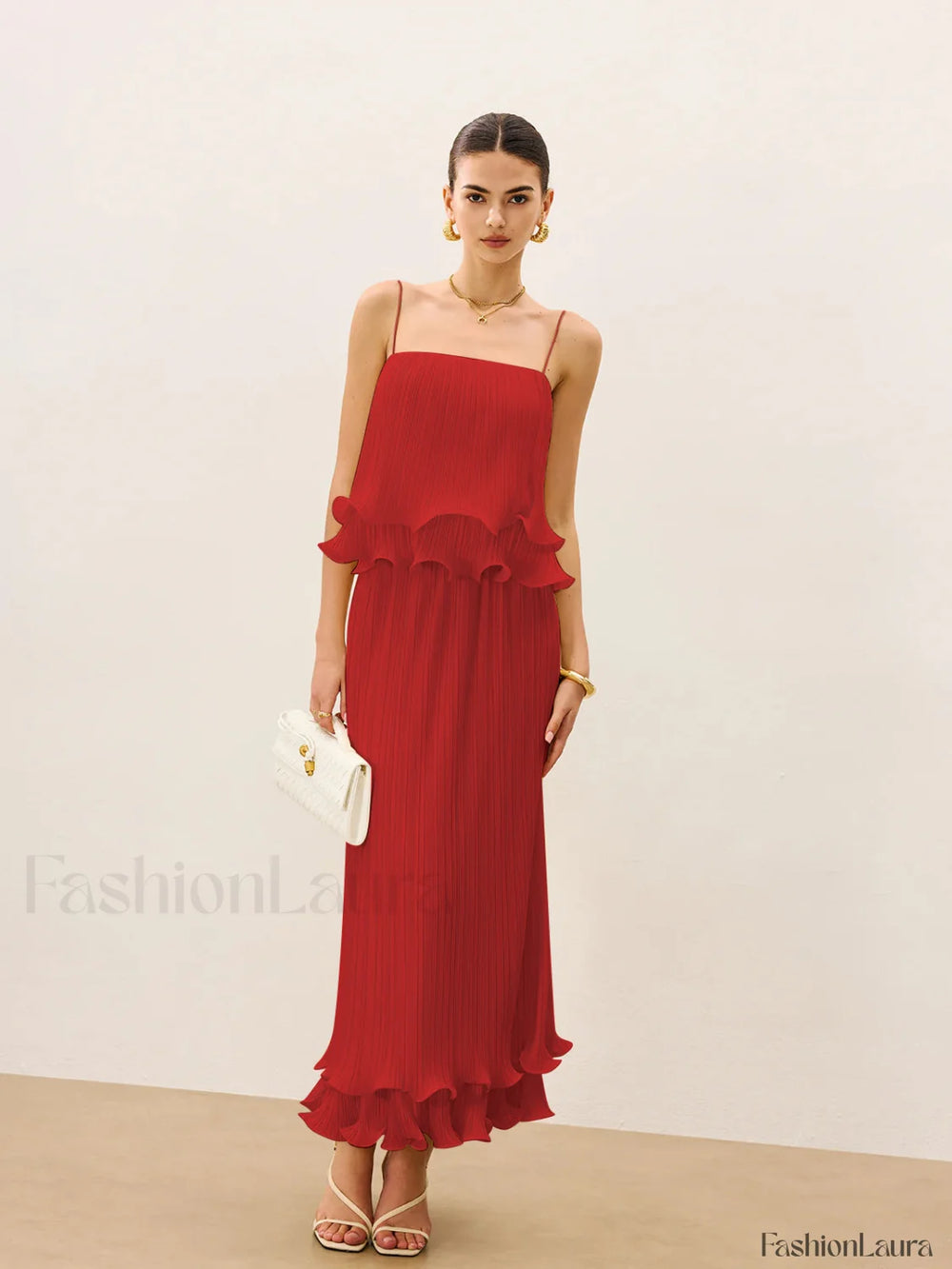Pleated Layered Ruffle Skirt Set Red / XS Skirt Sets