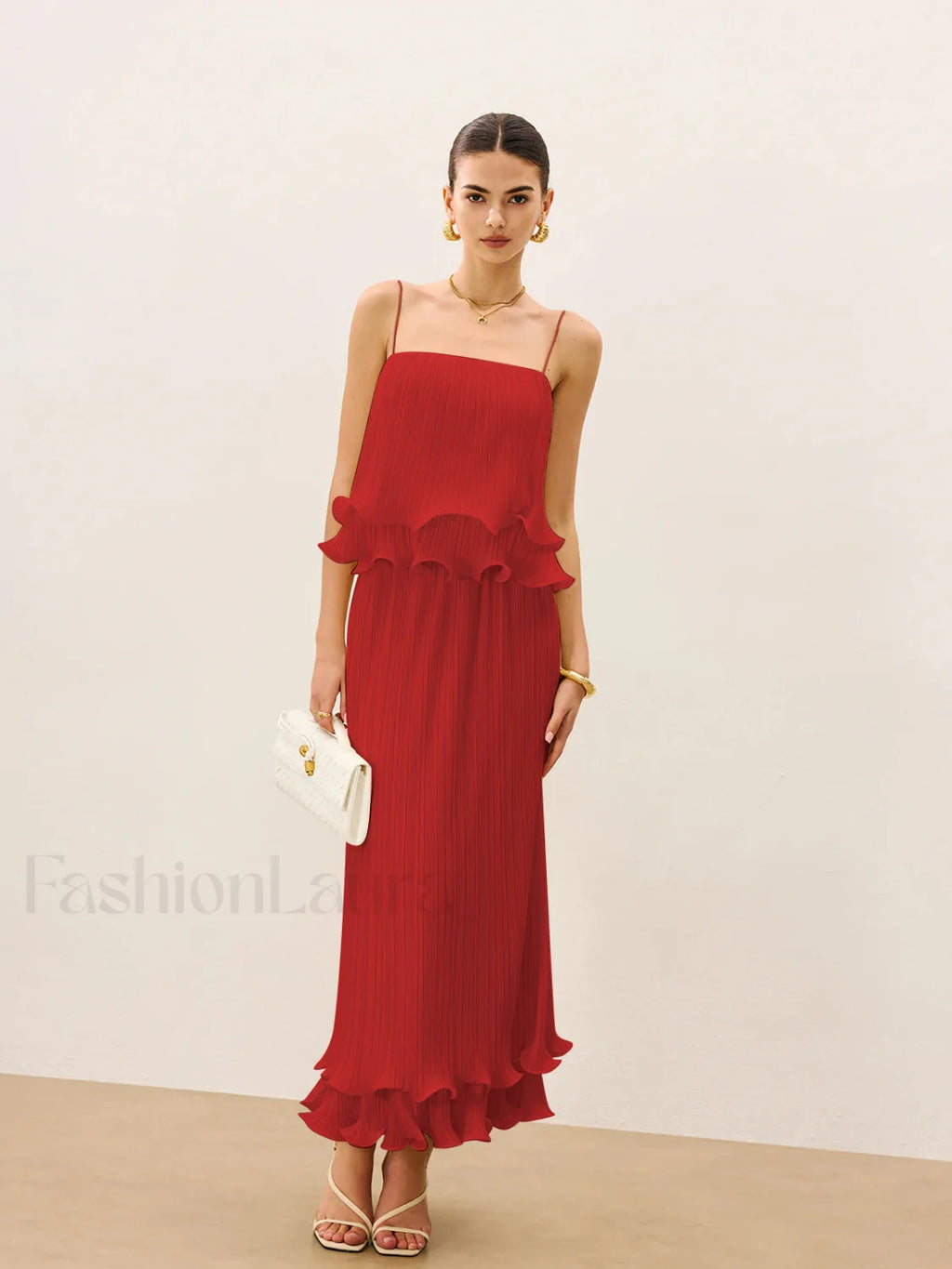 Pleated Layered Ruffle Skirt Set Red / XS Skirt Sets