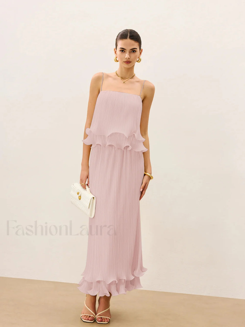 Pleated Layered Ruffle Skirt Set Pink / XS Skirt Sets
