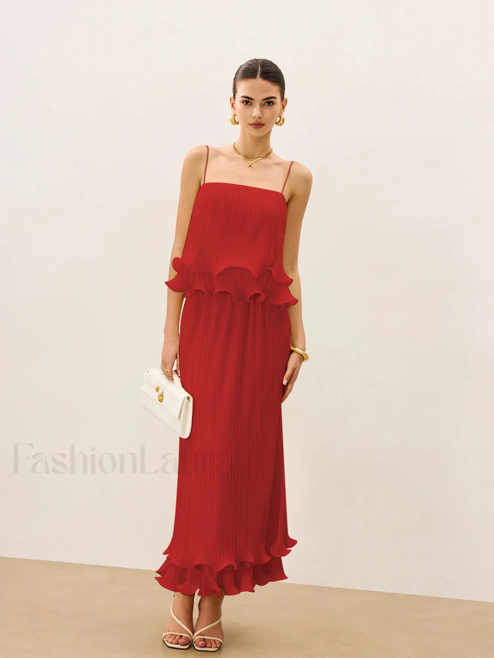 Pleated Layered Ruffle Skirt Set Red / XS Skirt Sets