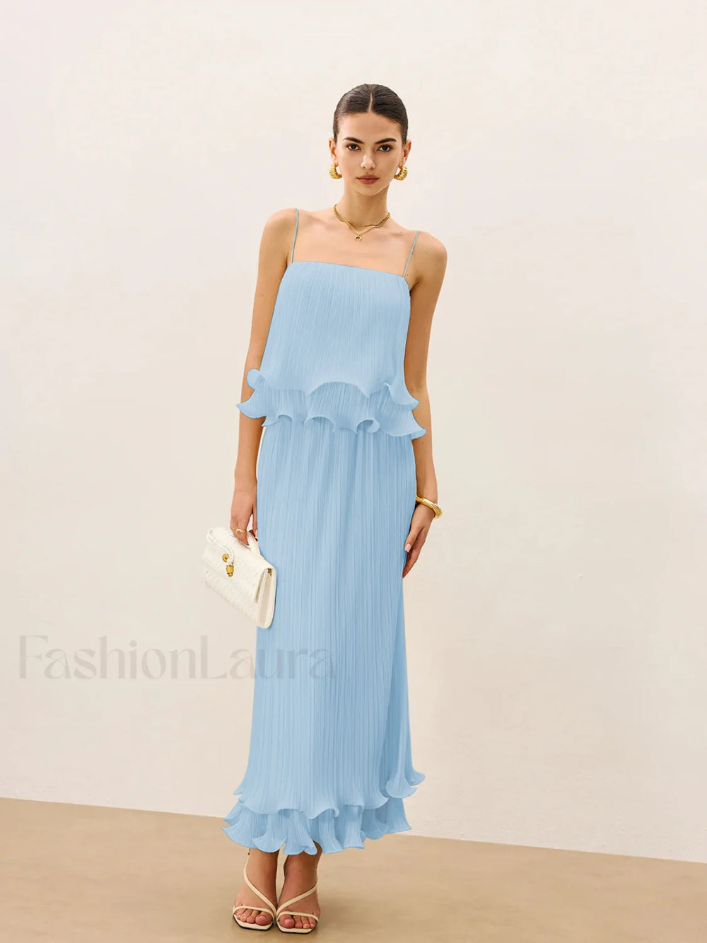 Pleated Layered Ruffle Skirt Set Blue / XS Skirt Sets
