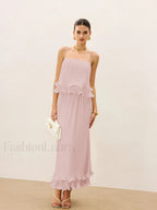Pleated Layered Ruffle Skirt Set Pink / XS Skirt Sets