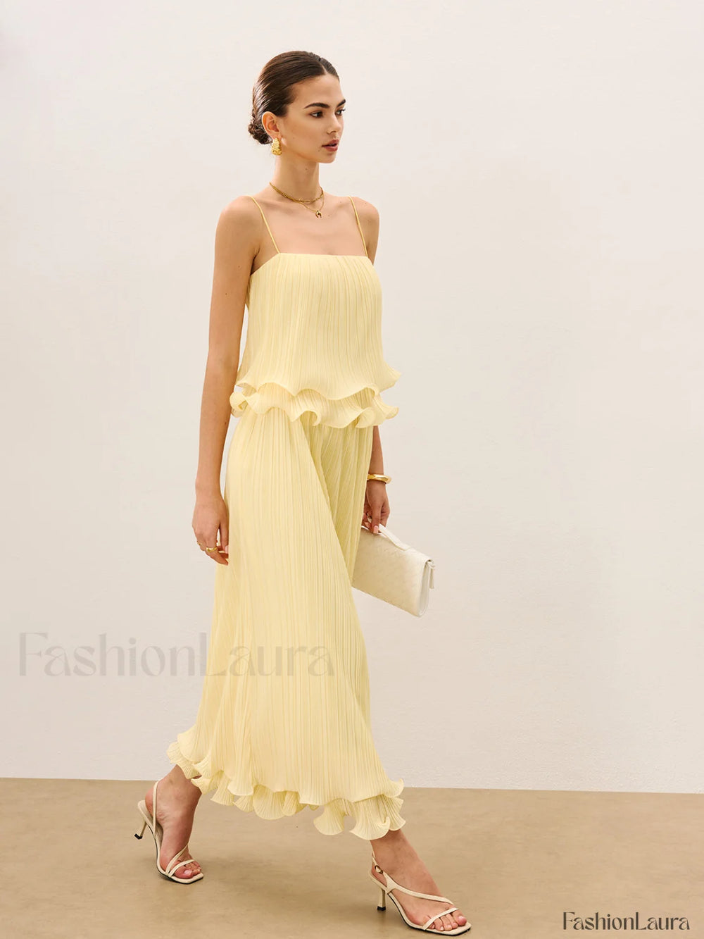 Pleated Layered Ruffle Skirt Set Yellow / XS Skirt Sets
