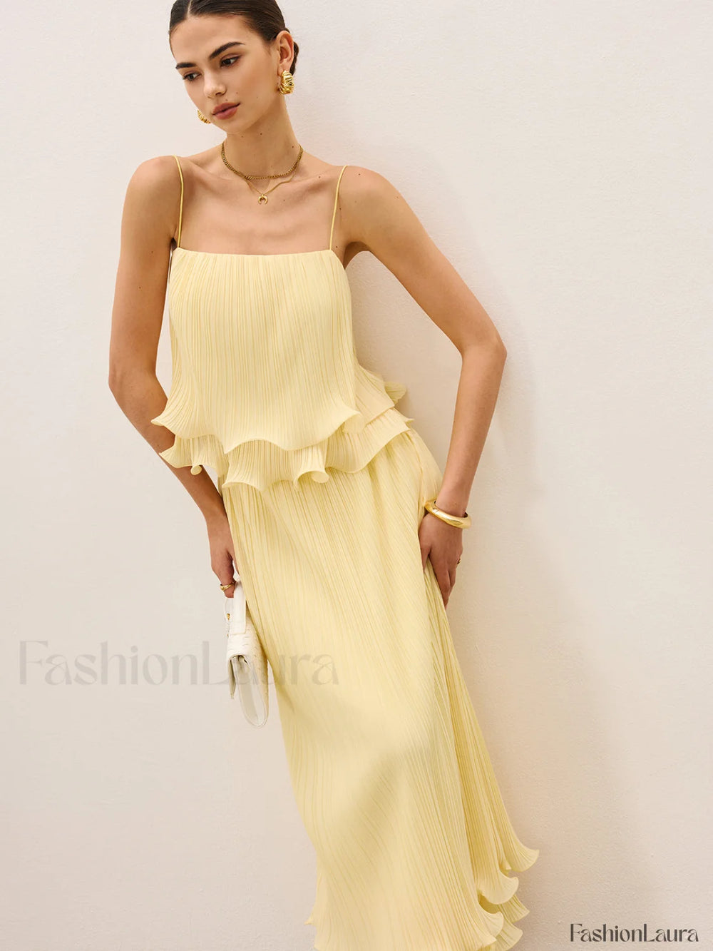 Pleated Layered Ruffle Skirt Set Skirt Sets