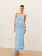 Pleated Layered Ruffle Skirt Set Blue / XS Skirt Sets