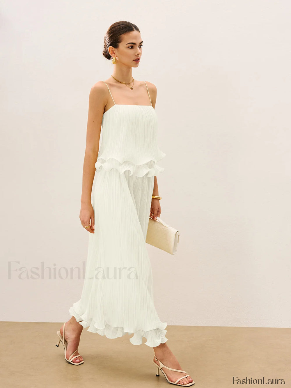 Pleated Layered Ruffle Skirt Set White / XS Skirt Sets