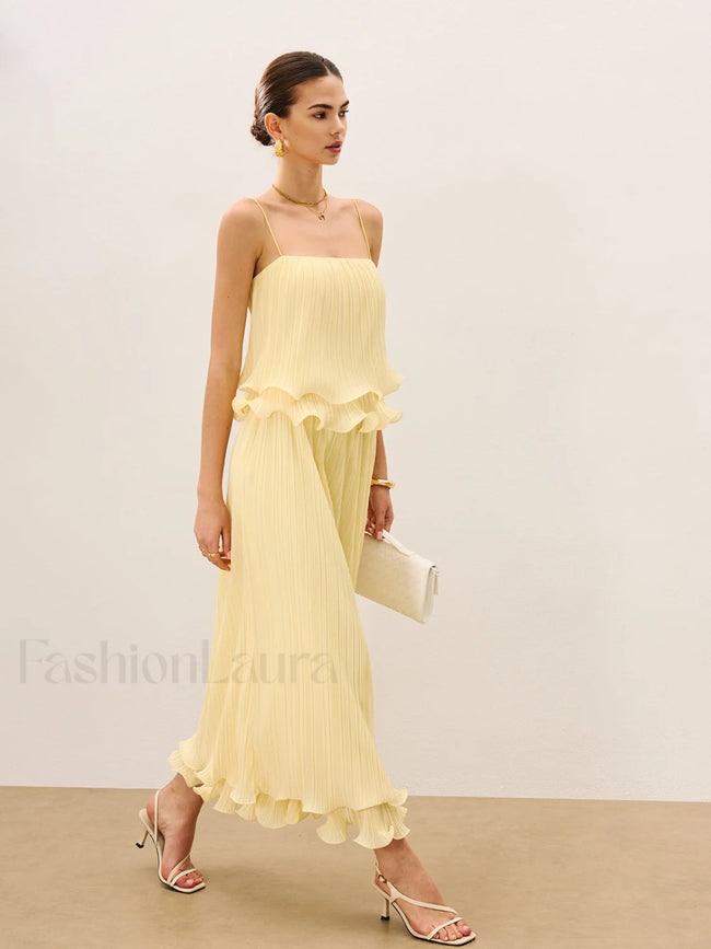 Pleated Layered Ruffle Skirt Set Yellow / XS Skirt Sets Main image