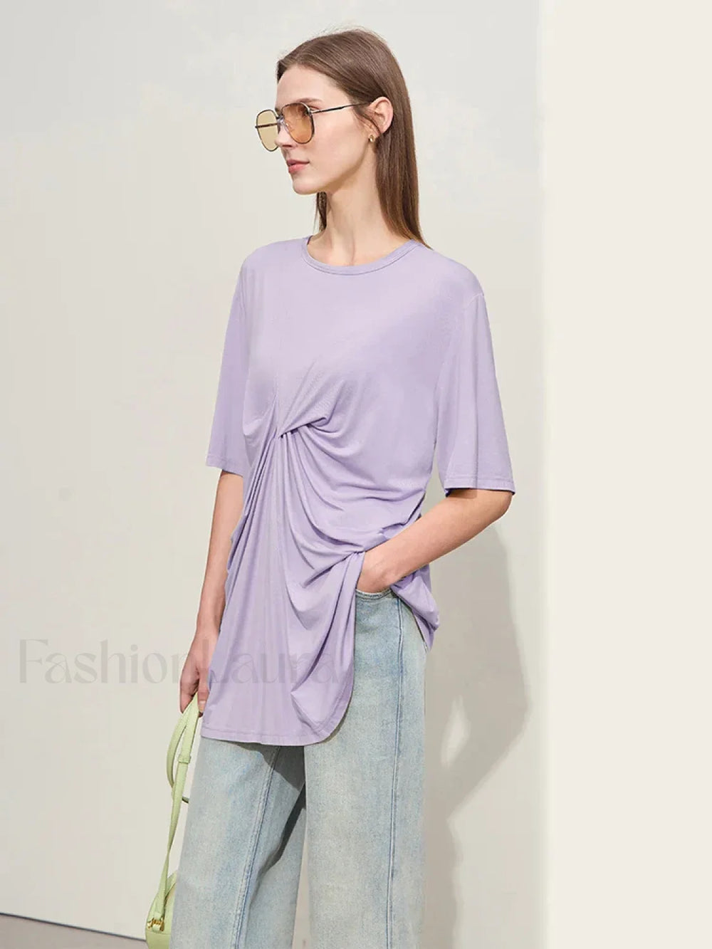 Pleated Mid Length T Shirt