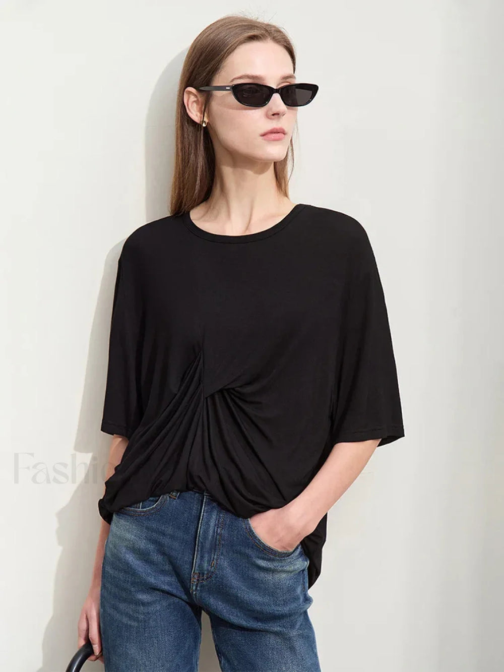 Pleated Mid Length T Shirt