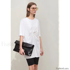 Pleated Mid Length T Shirt Beige / S