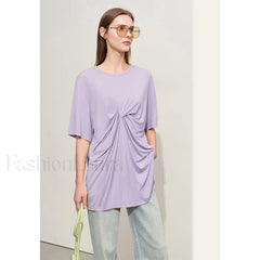 Pleated Mid Length T Shirt Lilac purple / S
