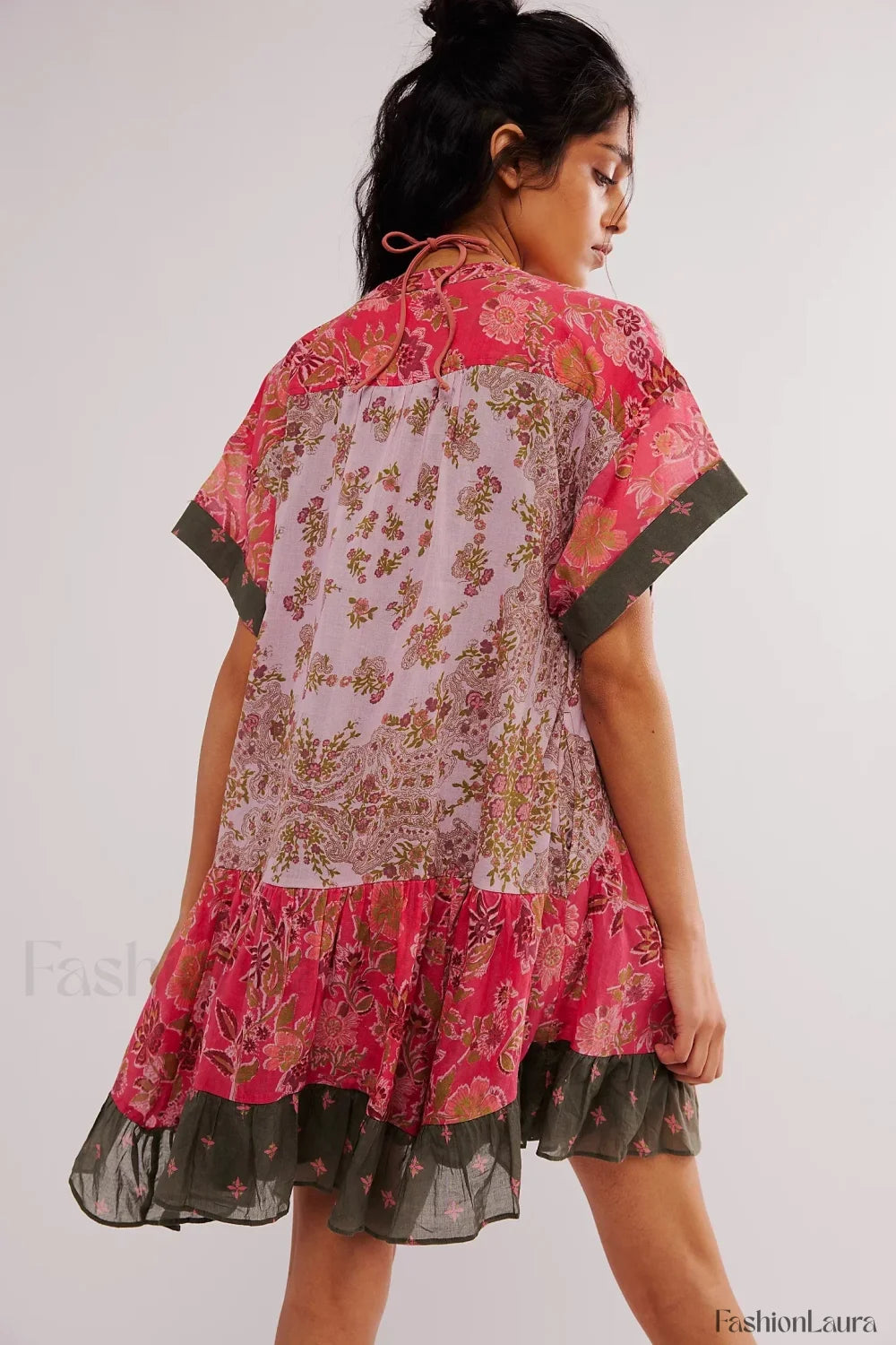 Pleated Oversized V Neck Boho Dress