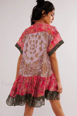 Pleated Oversized V Neck Boho Dress