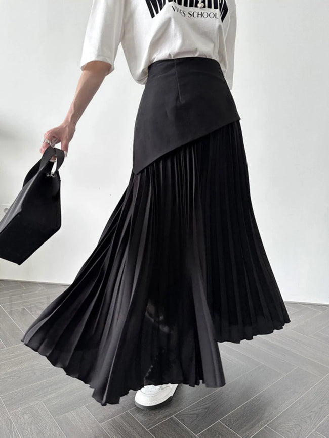 Pleated Patchwork Graceful Maxi Skirt Black / XS Skirts Main image