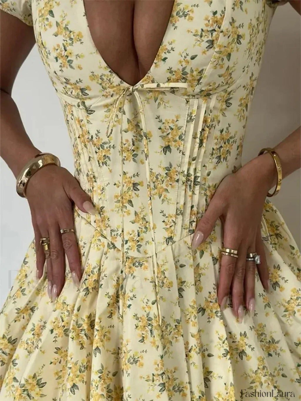 Pleated Puff Sleeve Floral Dress