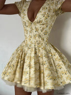 Pleated Puff Sleeve Floral Dress