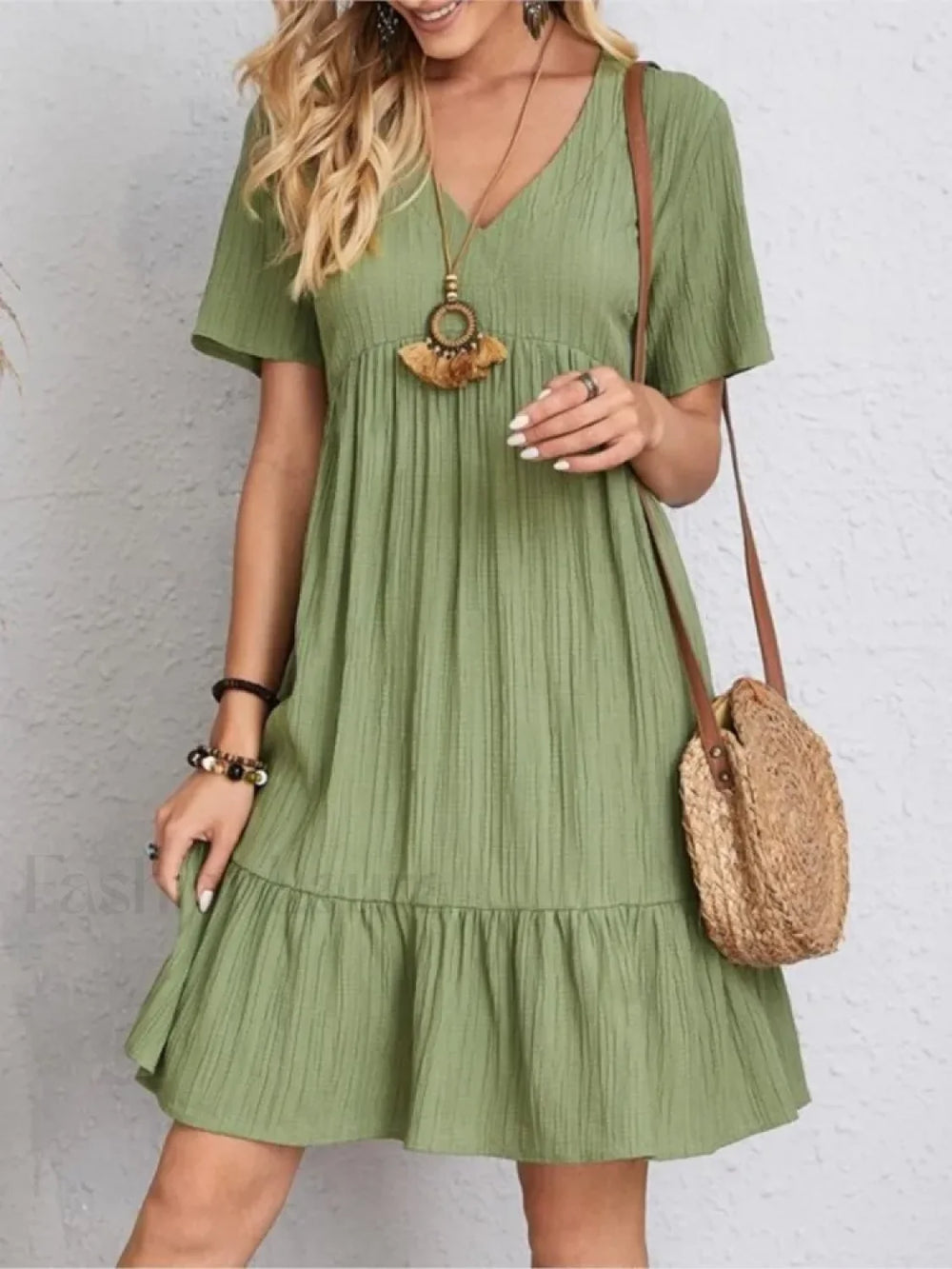 Pleated Ruffle Mini Boho Dress