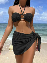 Pleated Solid Halter Three Piece Set